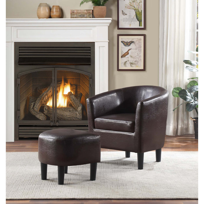 Lark Manor Caterina Faux Leather Barrel Chair with Ottoman & Reviews